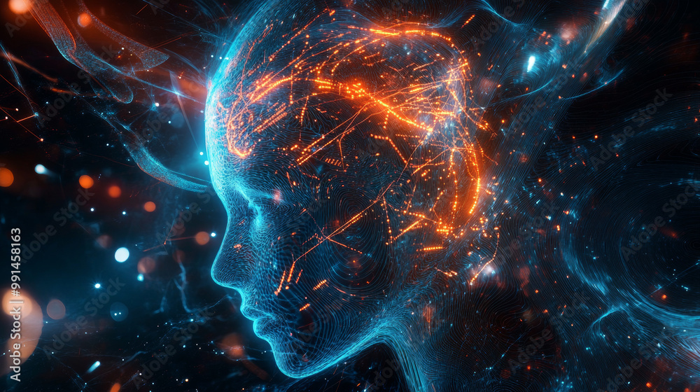 AI, visualized with swirling patterns and circuits, against a backdrop of technological advancements. AI, visualized with swirling patterns and circuits, against a backdrop of technological advancements.