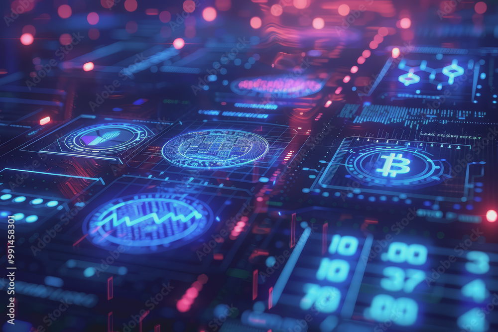 Blue financial graphs and charts with coins show business growth and investment market profits. Blue financial graphs and charts with coins show business growth and investment market profits.