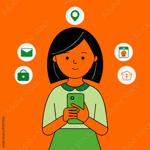 A set of images showing the Use of mobile apps for shopping, transferring money, saving time, paying bills, etc