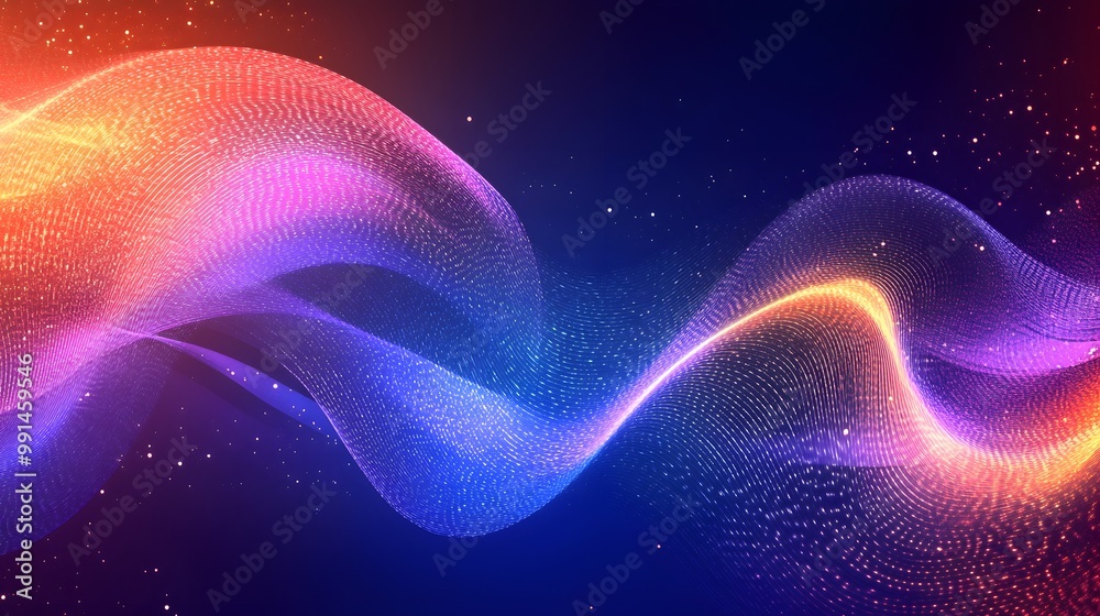 Abstract Colorful Wavy Lines and Glowing Particles on a Dark Background Abstract Colorful Wavy Lines and Glowing Particles on a Dark Background