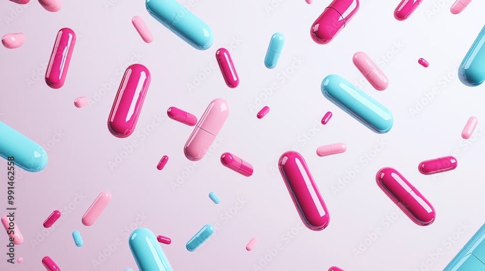 Colorful capsules in a dynamic arrangement, showcasing vibrant pink and blue hues on a soft gradient background. Colorful capsules in a dynamic arrangement, showcasing vibrant pink and blue hues on a soft gradient background.