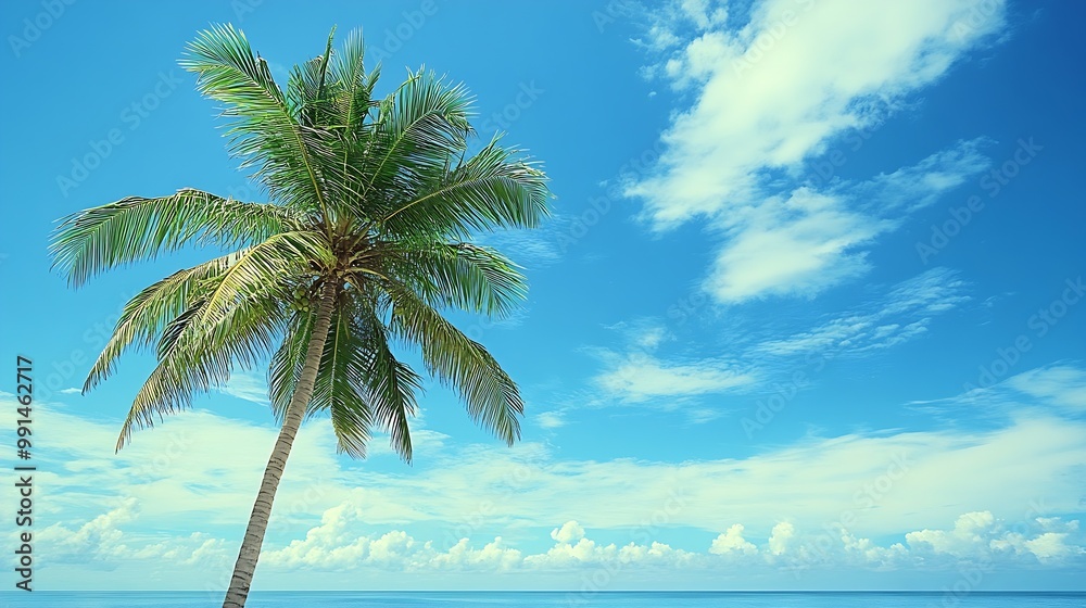 Summer palm tree and Tropical beach with blue sky background : Generative AI Summer palm tree and Tropical beach with blue sky background : Generative AI