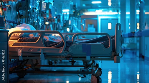 Critical Care: Hospital Bed with Life-Support Machines during Overdose Emergency photo