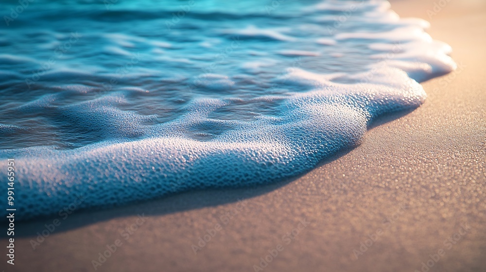 Obraz premium Soft blue ocean wave on clean sandy beach : Generative AI