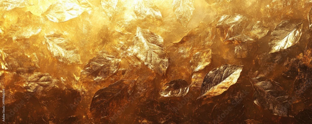 Stunning close-up of gold leaf texture, showcasing shimmering patterns and rich colors for artistic and elegant design projects. Stunning close-up of gold leaf texture, showcasing shimmering patterns and rich colors for artistic and elegant design projects.
