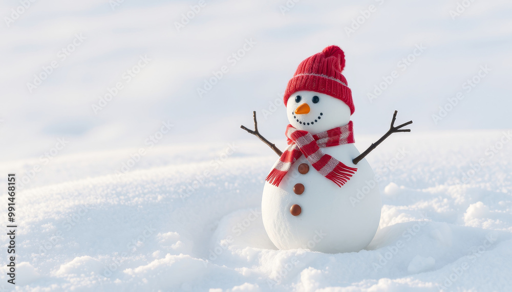 Obraz premium snowman in xmas clothing outside on snow