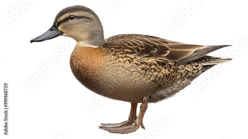 Gadwall bird front view full body isolate on transparency background PNG