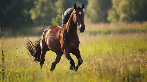 Brown Horse Galloping Freely in the Field – Power and Grace in Motion