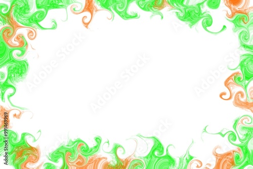 A captivating abstract illustration showcasing a fluid marbled pattern with swirling tones of green and orange color, perfect for creative backdrop designs with copy space