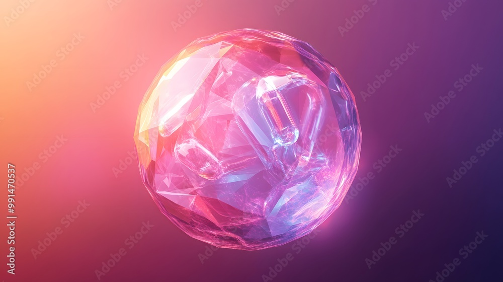 A Vibrant, Iridescent Crystal Sphere with Faceted Surfaces A Vibrant, Iridescent Crystal Sphere with Faceted Surfaces