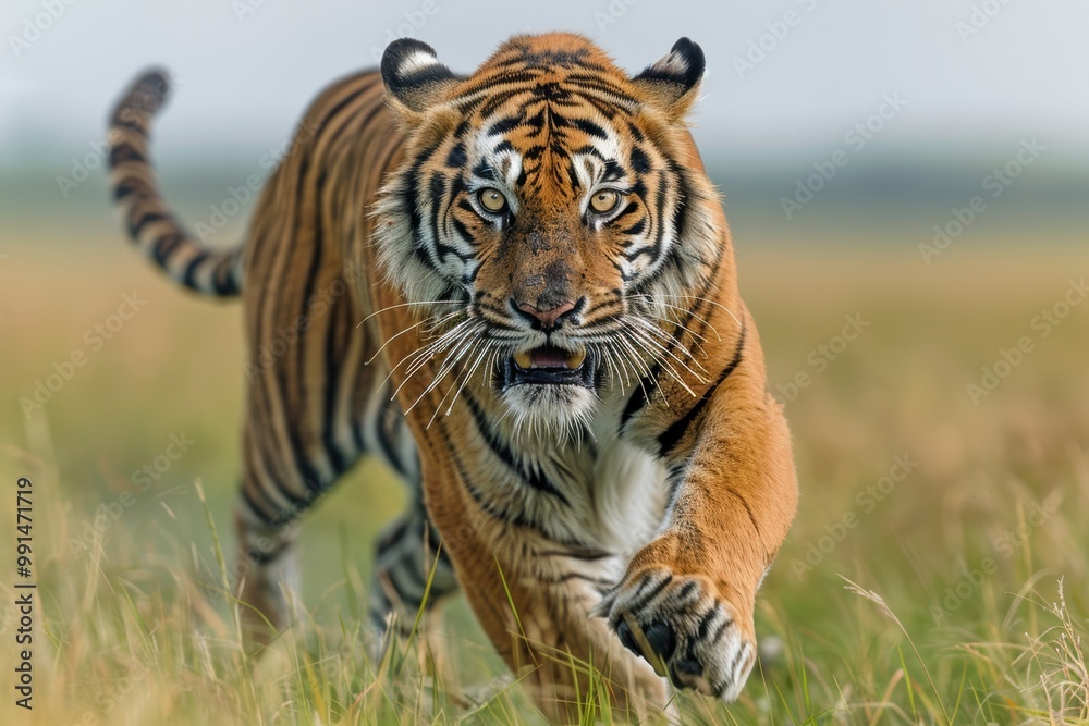 A fierce tiger prowls through the tall grass, its intense gaze locked on its prey. This powerful image captures the raw strength and majesty of this apex predator in the wild. A fierce tiger prowls through the tall grass, its intense gaze locked on its prey. This powerful image captures the raw strength and majesty of this apex predator in the wild.