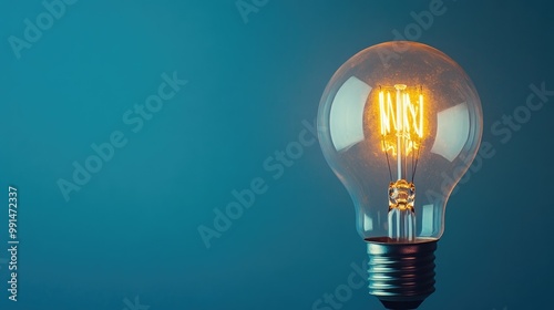 Close-up of a bulb with a dim light on a solid color background, offering space for text or branding.