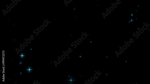 Animation blue star sparkle particle on black background.