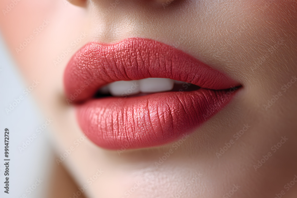 Close up view of beautiful woman lips. Fashion make up, beauty injections concept, cosmetology Close up view of beautiful woman lips. Fashion make up, beauty injections concept, cosmetology