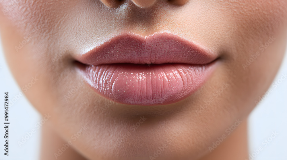 Fototapeta premium Close up view of beautiful woman lips. Fashion make up, beauty injections concept, cosmetology