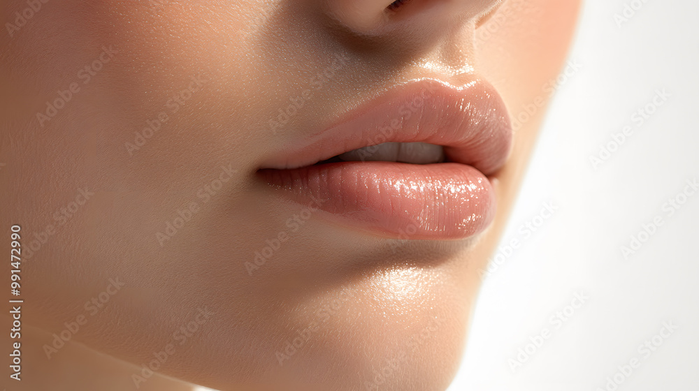 Obraz premium Close up view of beautiful woman lips. Fashion make up, beauty injections concept, cosmetology