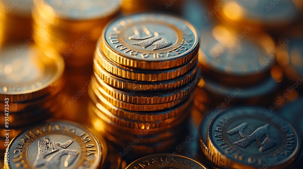 Euro coins stacked on each other in different positions : Generative AI Euro coins stacked on each other in different positions : Generative AI