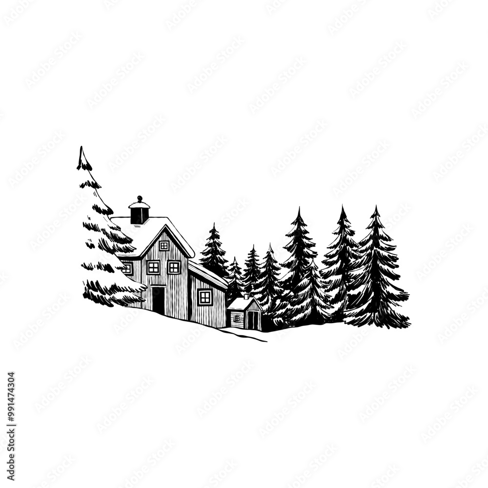 Merry Christmas and Happy New Year illustration, for greeting cards, posters, holiday covers. Xmas festive linocut black hand drawn. Merry Christmas and Happy New Year illustration, for greeting cards, posters, holiday covers. Xmas festive linocut black hand drawn.