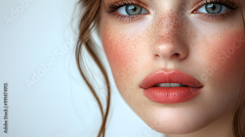 Close up portrait of of beautiful woman face. Fashion make up, beauty injections concept, cosmetology