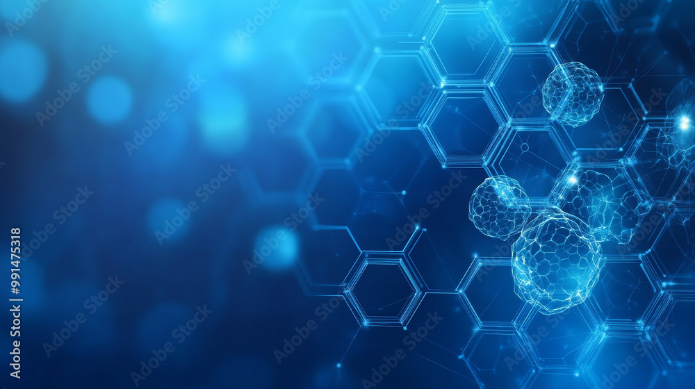A blue background with a honeycomb pattern. This design represents genetic research, molecule structures, and chemical engineering. It symbolizes innovation in healthcare, science, and medicine. A blue background with a honeycomb pattern. This design represents genetic research, molecule structures, and chemical engineering. It symbolizes innovation in healthcare, science, and medicine.