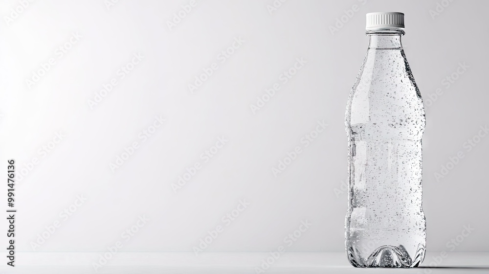Close-up of a clear water bottle on a white background, with plenty of space on the right for text. Close-up of a clear water bottle on a white background, with plenty of space on the right for text.