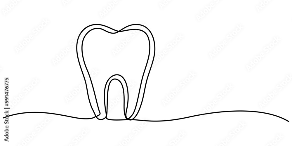 Single line drawing of a tooth, Single continuous line art anatomical human tooth silhouette implant. Healthy medicine recovery molar root cavity concept design world oral health day one sketch Single line drawing of a tooth, Single continuous line art anatomical human tooth silhouette implant. Healthy medicine recovery molar root cavity concept design world oral health day one sketch