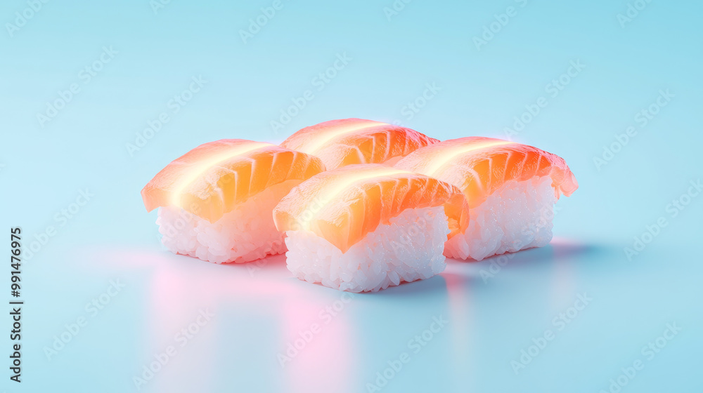 Delicious sushi pieces with sleek 3D holographic effect on light background Delicious sushi pieces with sleek 3D holographic effect on light background
