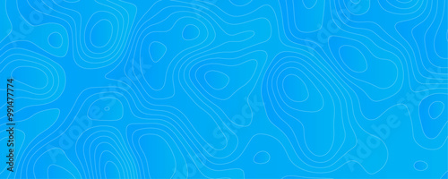 Contour Line Art A Digital Topography of Ocean Depths and Mountain Terrain with Blue Geometric Patterns and GPS Navigation Design 