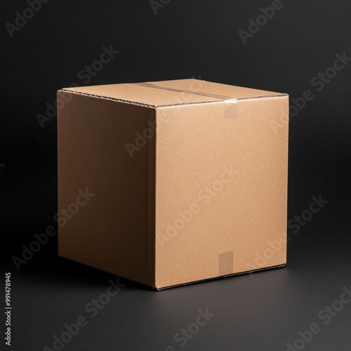 Cardboard box on a dark background, perfect for packaging and shipping concepts. photo