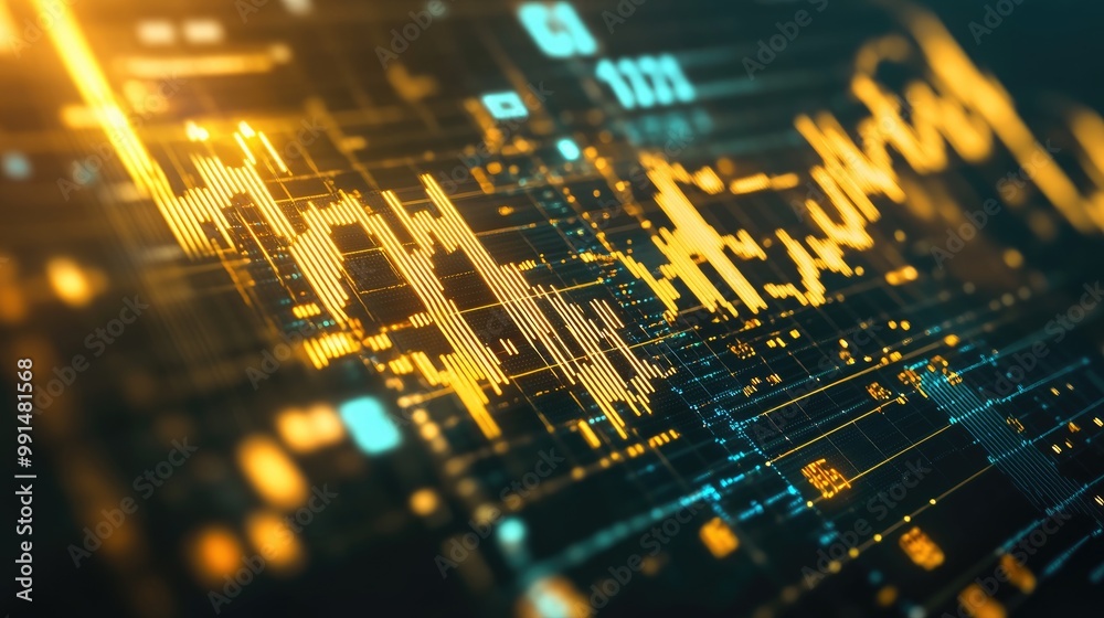 A close-up of a financial chart with gold-colored lines and candlestick patterns, surrounded by floating data points and digital market symbols. A close-up of a financial chart with gold-colored lines and candlestick patterns, surrounded by floating data points and digital market symbols.