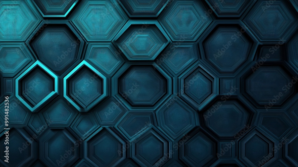 Fototapeta premium Abstract geometric blue hexagonal pattern background.