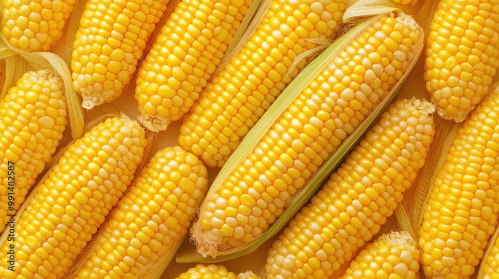 Patterned texture of fresh corn, designed to be tileable and repeatable, creating a vibrant food-based background Patterned texture of fresh corn, designed to be tileable and repeatable, creating a vibrant food-based background