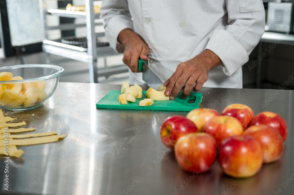 Preparation of artisanal dessert with natural ingredients processed in a dessert workshop.