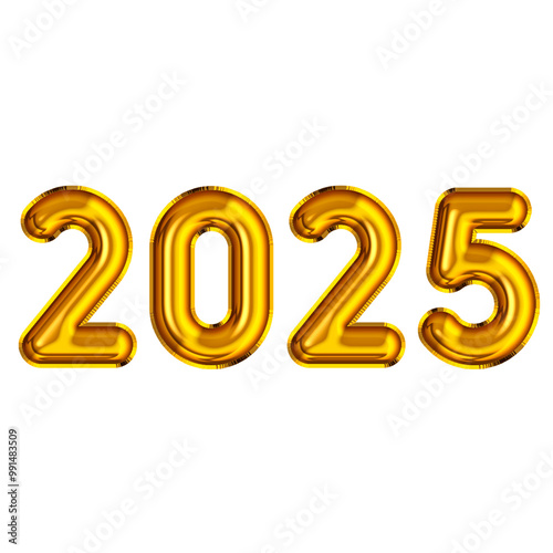 Golden Foil balloon 2025 Text effect transparent background