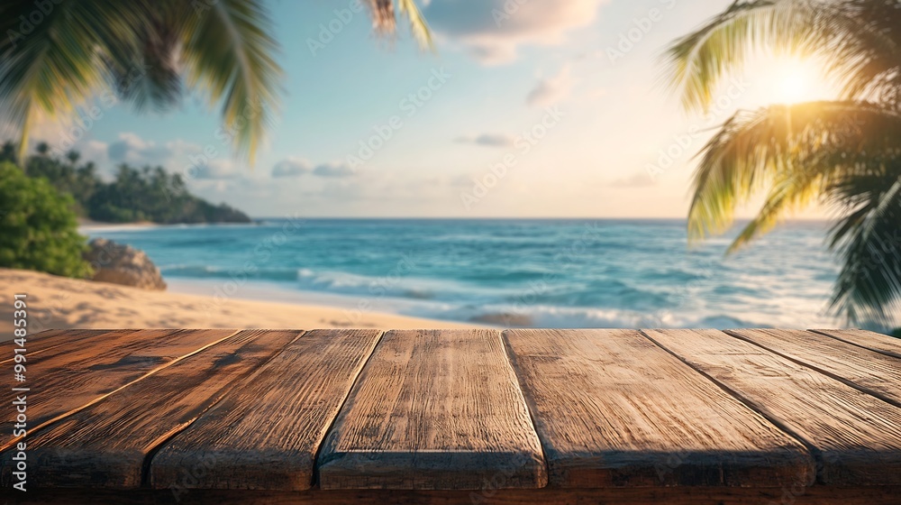 Empty rustic wooden table on blur background of beautiful beach for mockup summer product display or travel ad Picnic table with customizable space on tabletop for editing Flawless : Generative AI Empty rustic wooden table on blur background of beautiful beach for mockup summer product display or travel ad Picnic table with customizable space on tabletop for editing Flawless : Generative AI