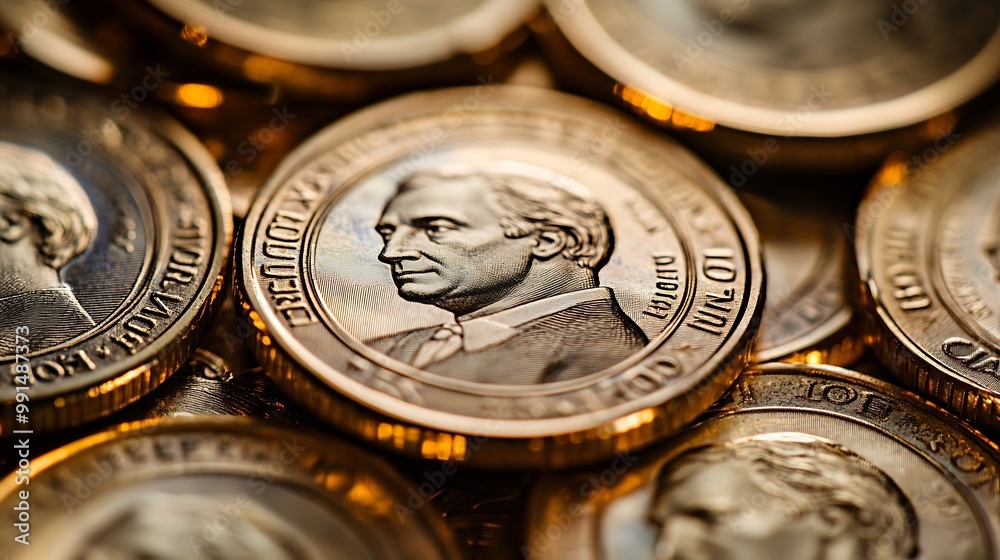 Extreme close up of US dollars coins : Generative AI Extreme close up of US dollars coins : Generative AI