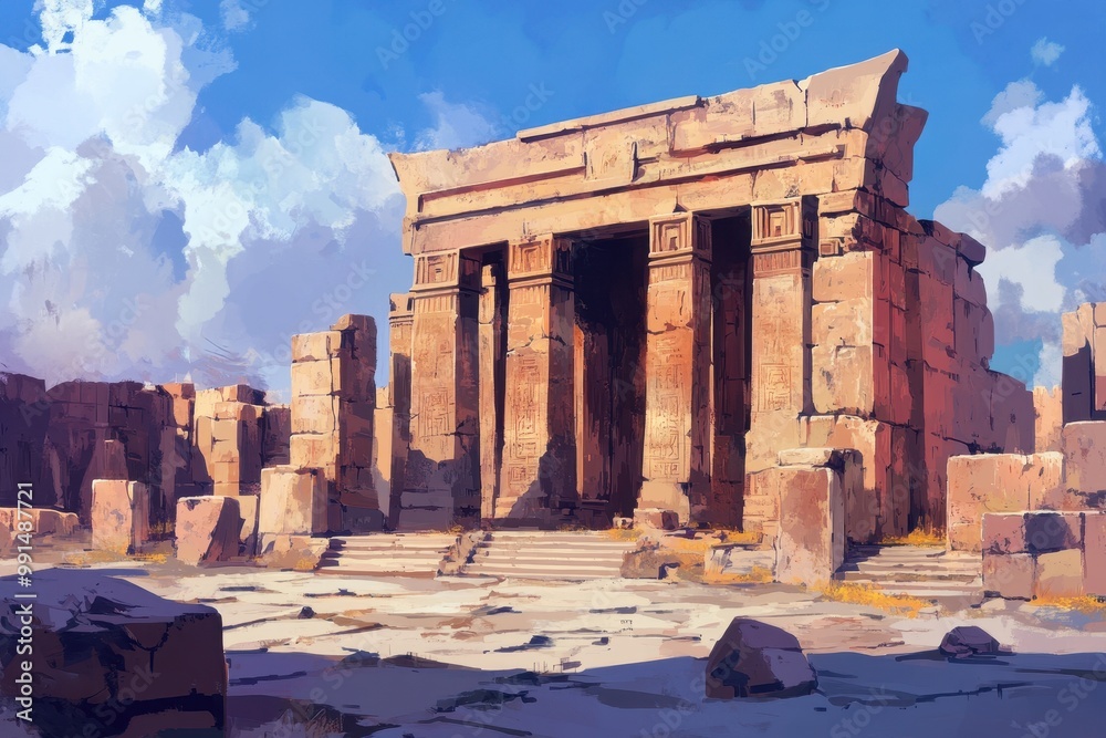 Fototapeta premium Ancient Stone Temple Ruins Under a Blue Sky