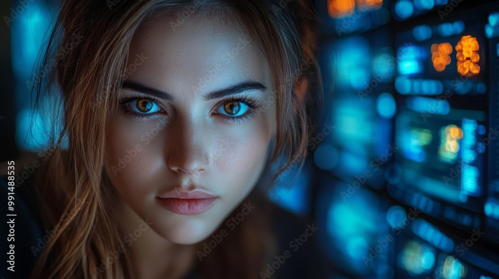 Close-Up Portrait of a Woman with Intense Eyes Close-Up Portrait of a Woman with Intense Eyes