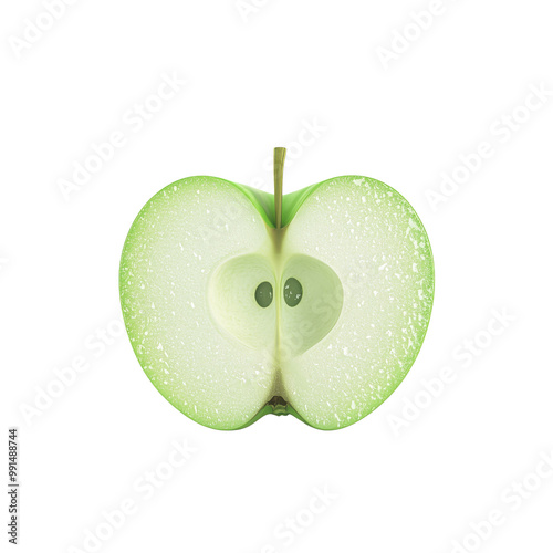 Green apple cut in half isolated on transparency background PNG photo