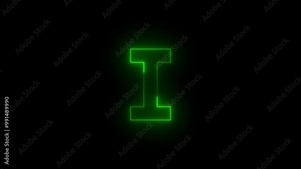 Neon I beam outline icon glowing black background animation Neon I beam outline icon glowing black background animation
