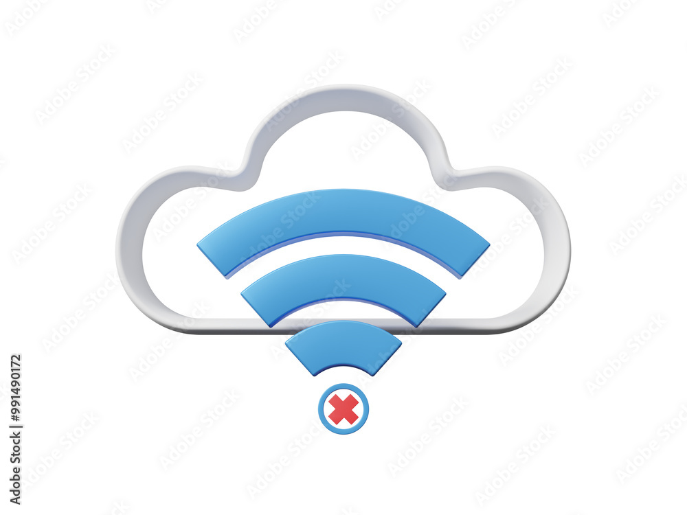 Not connected signal wifi sign on transparent background. No internet connection. Wireless connectivity disconnect, error connection wifi. No signal. Wireless technology symbol. 3d rendering