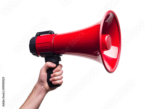 a hand holding a red megaphone