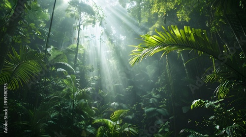 Lush Tropical Jungle Illuminated by Sunlight – A Breathtaking Nature Escape