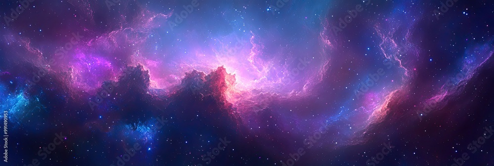 Naklejka premium Galactic nebula texture with swirling clouds of cosmic dust and vibrant hues of purple, blue, and pink