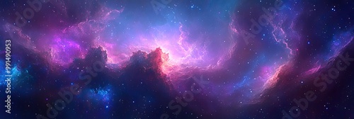 Galactic nebula texture with swirling clouds of cosmic dust and vibrant hues of purple  blue  and pink