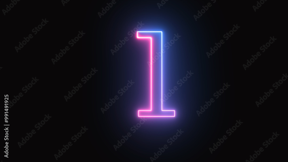 Number one sci-fi style Neon lights on dark blue background,3d rendering Number one sci-fi style Neon lights on dark blue background,3d rendering