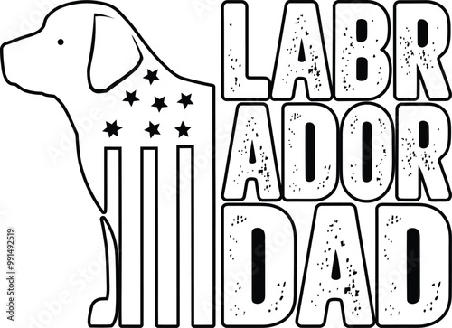 Labrador Dad With American Flag, USA Flag With Dog T-shirt Design.