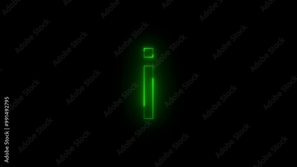 Neon info i icon green glowing black background animation Neon info i icon green glowing black background animation