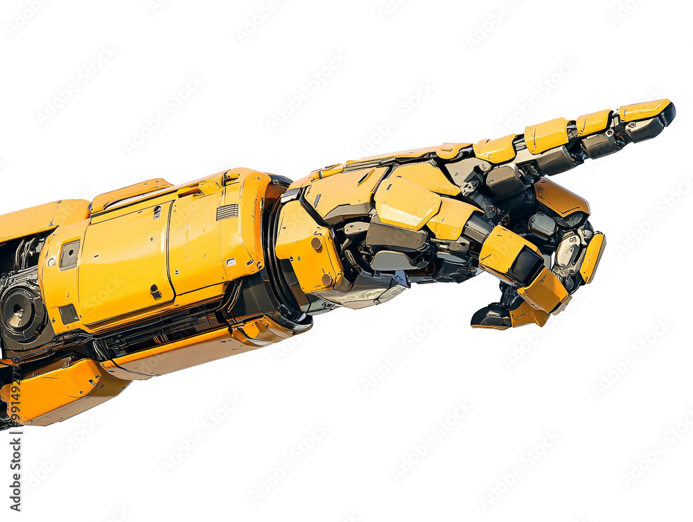 a yellow robot arm pointing at something a yellow robot arm pointing at something