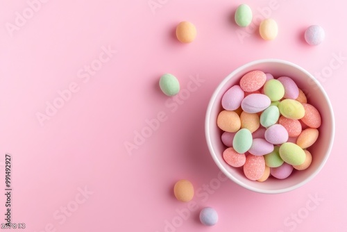 Pastel Candy Bowl on Pink Background